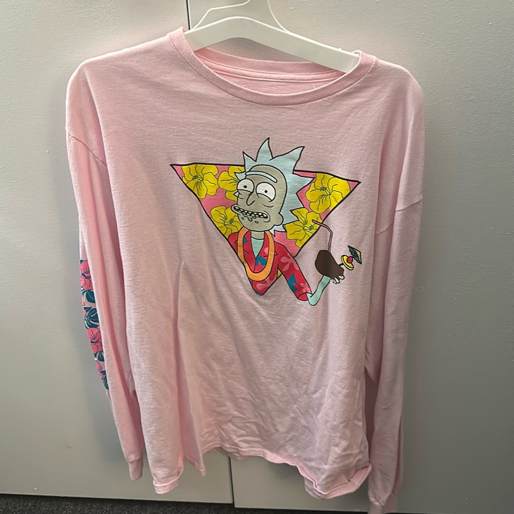 Men’s Rick and Morty Adult Swim long sleeve shirt-pink-large